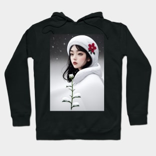 Young Woman in a Snowy Winter Scene Hoodie